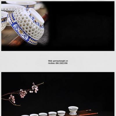 BỘ ẤM CHÉN THẤU QUANG HOA ĐÀO